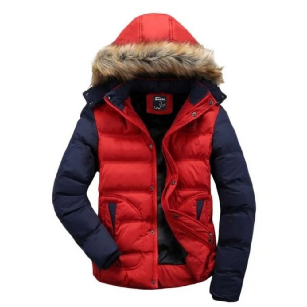 Men's Winter Jacket Thicken with Hood Red